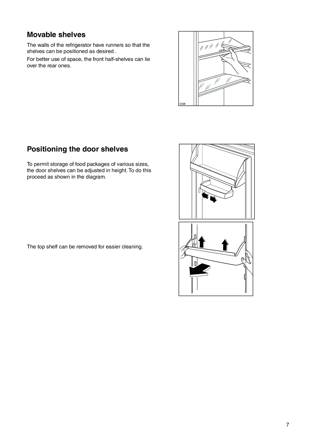 Zanussi Z1921/8 FFA manual Movable shelves, Positioning the door shelves 