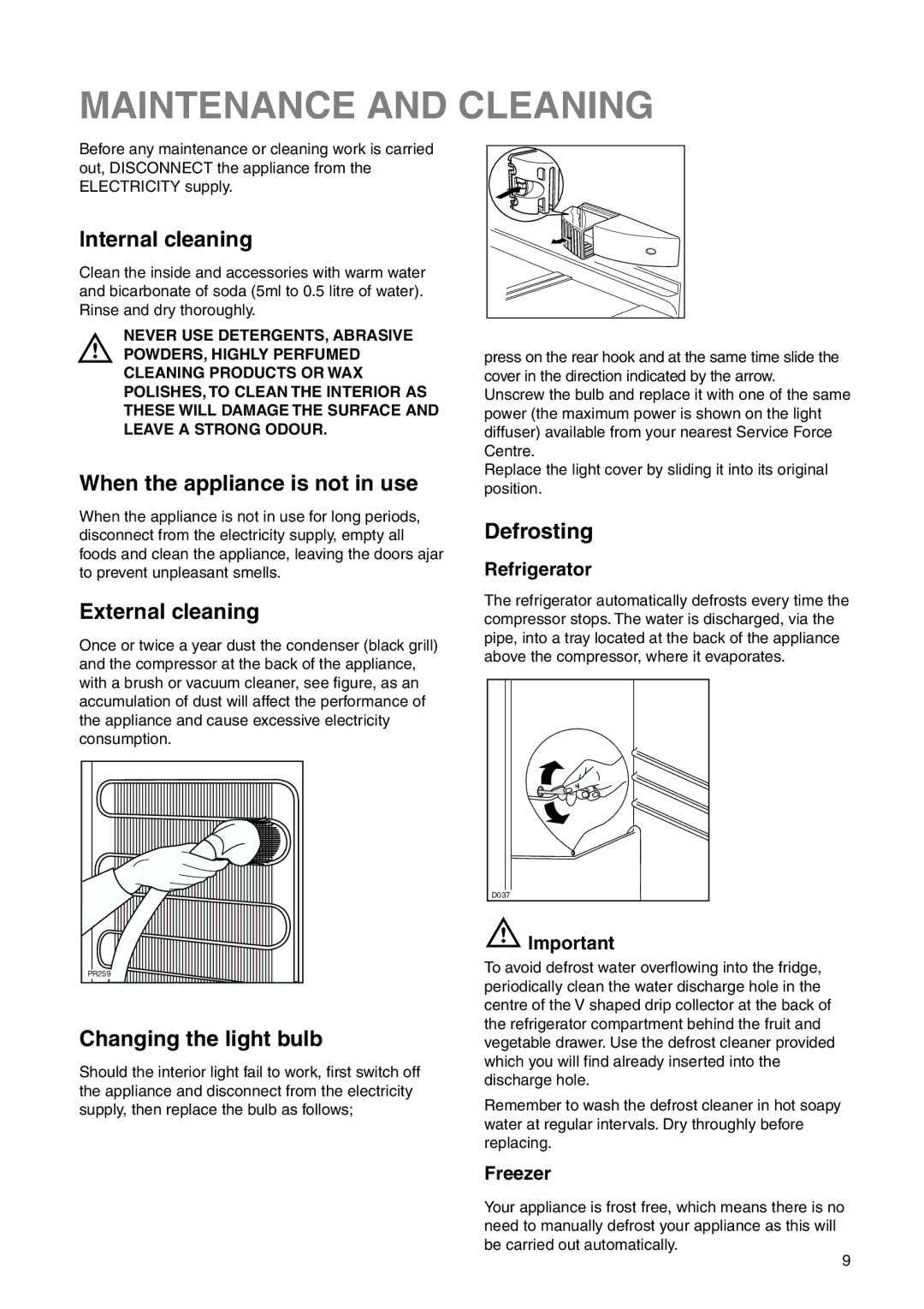 Zanussi Z1921/8 FFA manual Maintenance and Cleaning 