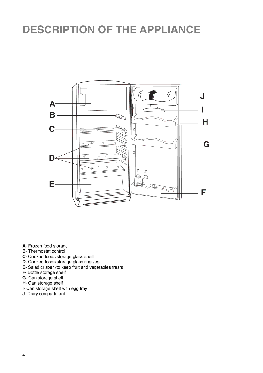 Zanussi ZA 23 Y, ZA 23 S manual Description of the Appliance 