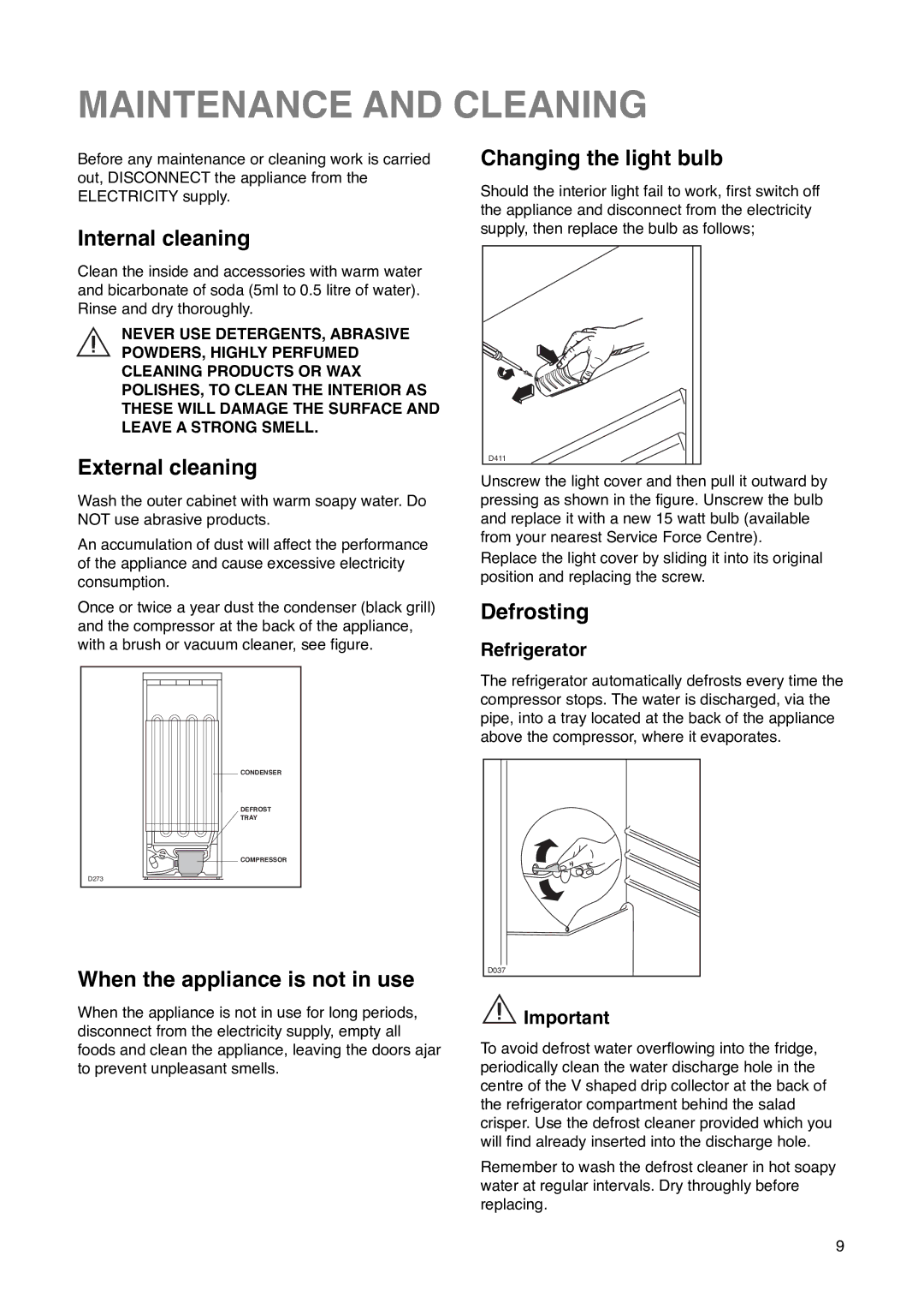 Zanussi ZA 23 S, ZA 23 Y manual Maintenance and Cleaning 