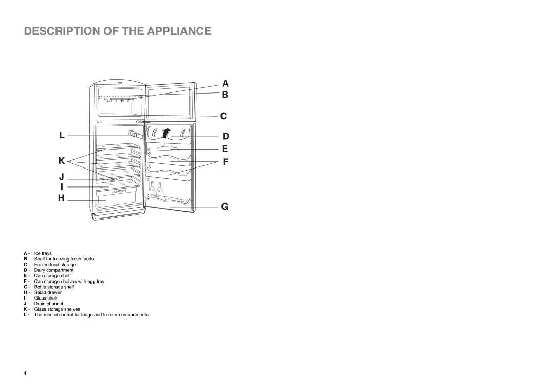 Zanussi ZA 25 S manual Description of the Appliance 