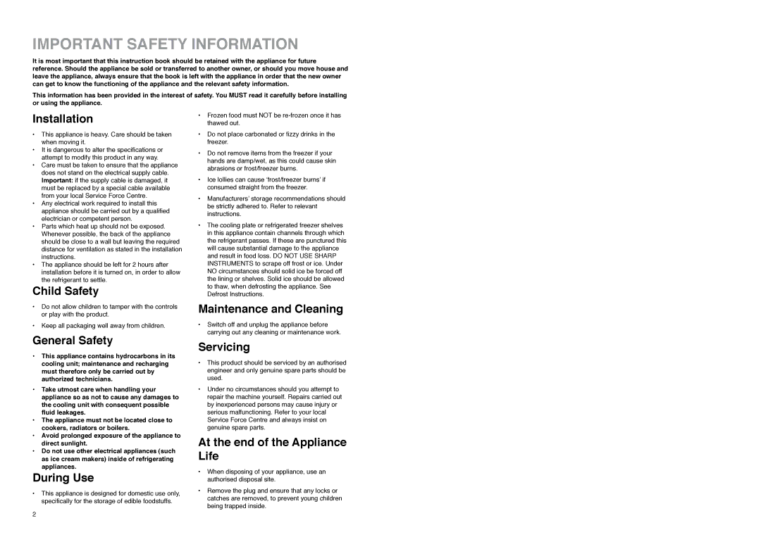 Zanussi ZA 26 S manual Important Safety Information, Installation 