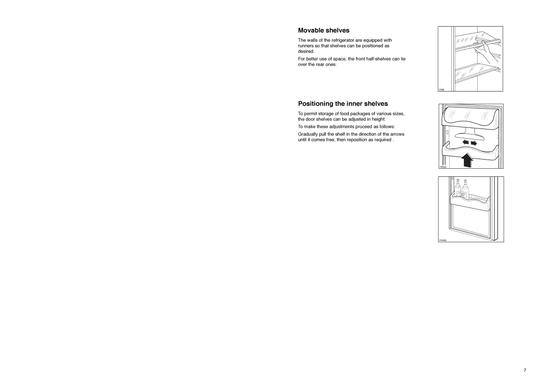 Zanussi ZA 26 S manual Movable shelves, Positioning the inner shelves 