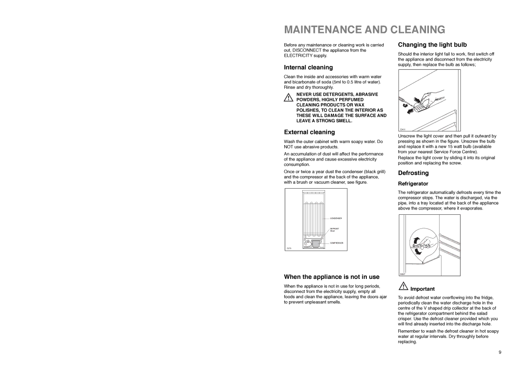 Zanussi ZA 26 S manual Maintenance and Cleaning 