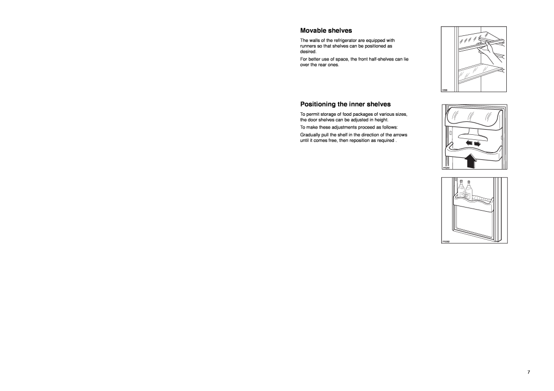 Zanussi ZA 26 S manual Movable shelves, Positioning the inner shelves 