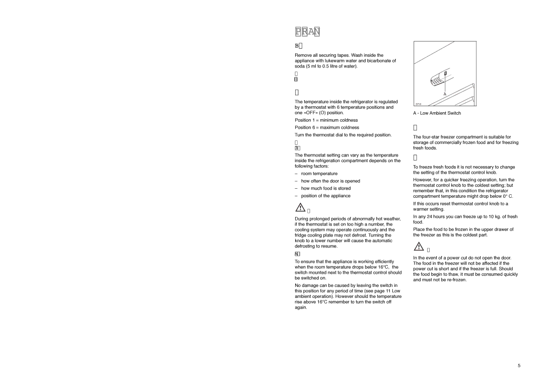 Zanussi ZA 34 S manual Operation, Before using, Setting the temperature, Freezer compartment, Freezing fresh food 