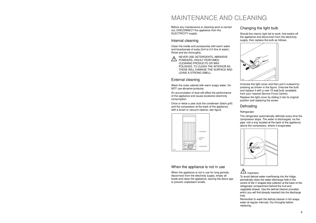 Zanussi ZA 34 S manual Maintenance and Cleaning 