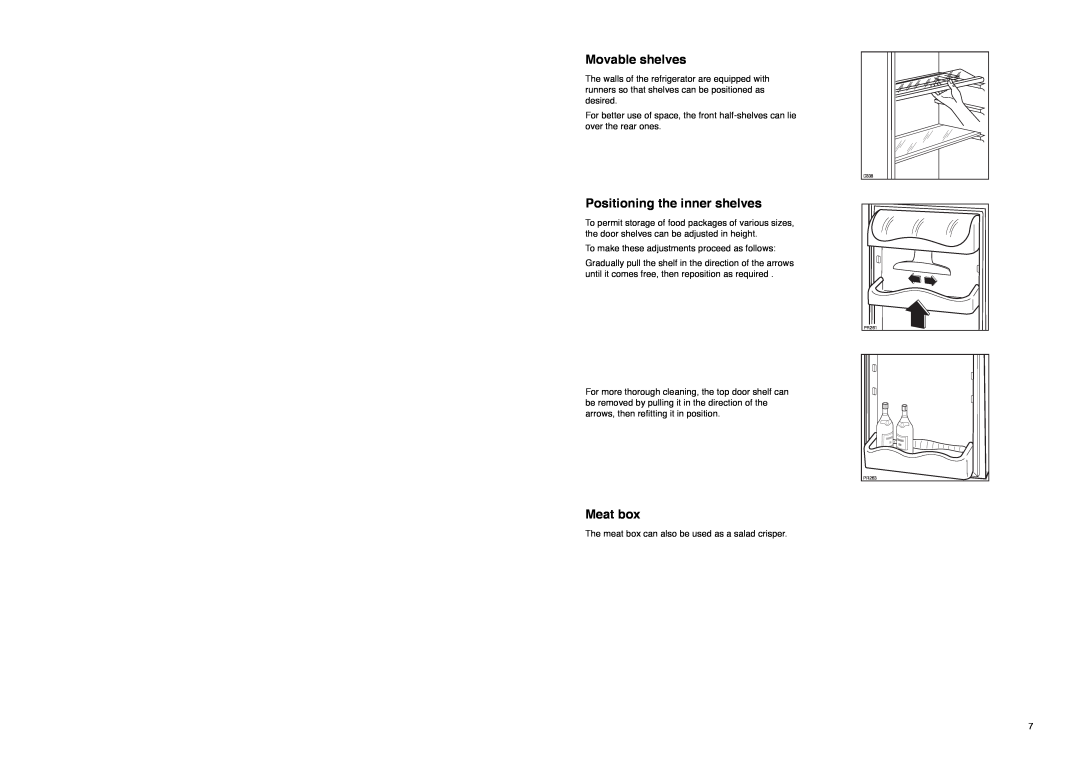 Zanussi ZA 34 S manual Movable shelves, Positioning the inner shelves, Meat box 