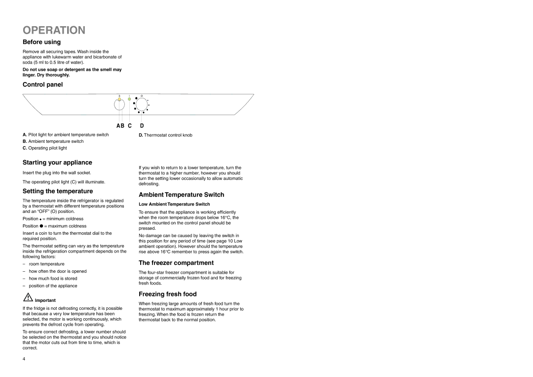 Zanussi ZA 96/3 W manual Operation 