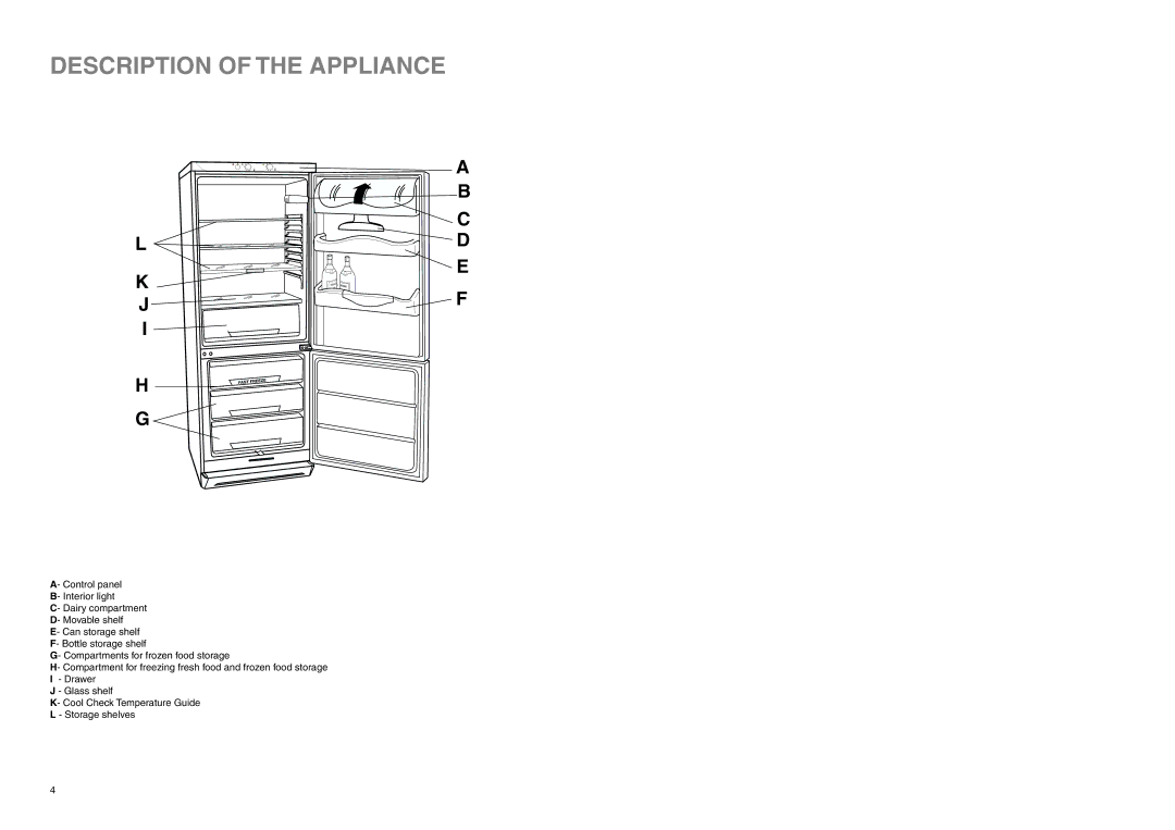 Zanussi ZA 98/3 W manual Description of the Appliance 