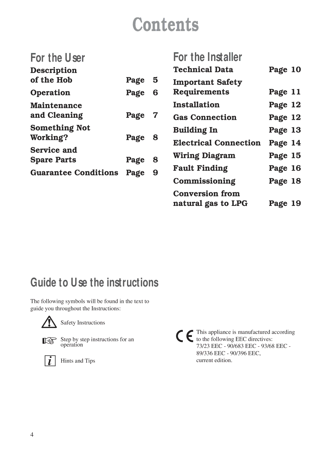 Zanussi ZAF 42 manual Contents 