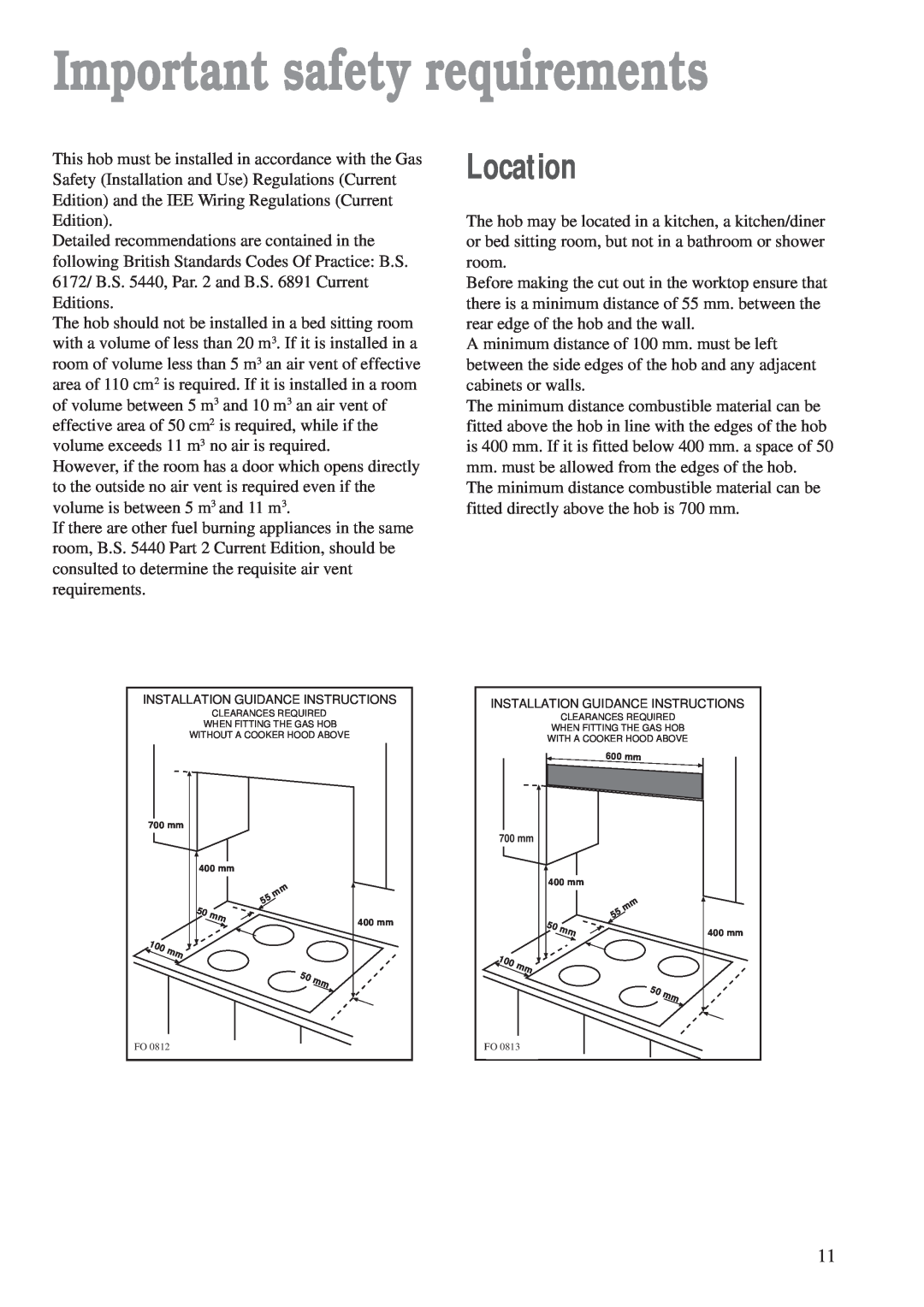 Zanussi ZAF 42 manual Important safety requirements, Location 