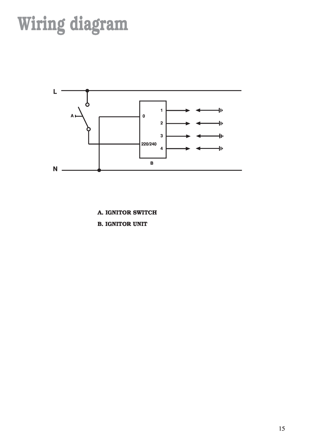 Zanussi ZAF 42 manual Wiring diagram, A. Ignitor Switch B. Ignitor Unit, 220/240 