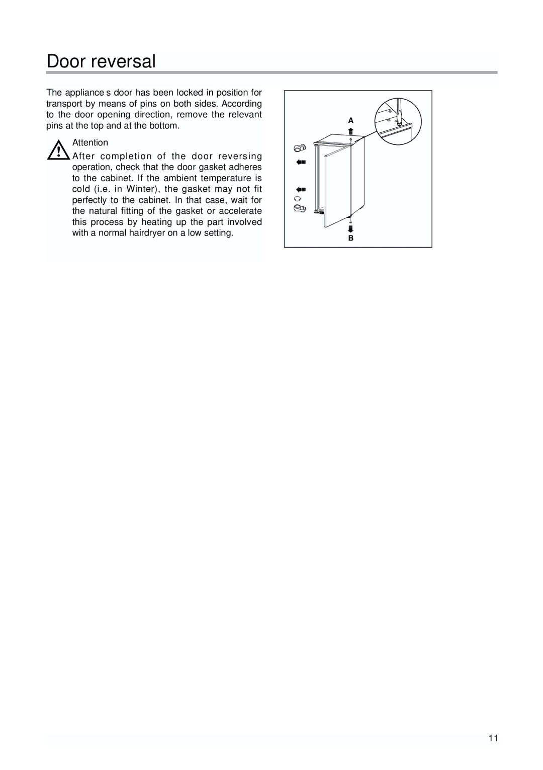 Zanussi ZBA 6230, ZBA 6160 manual Door reversal 