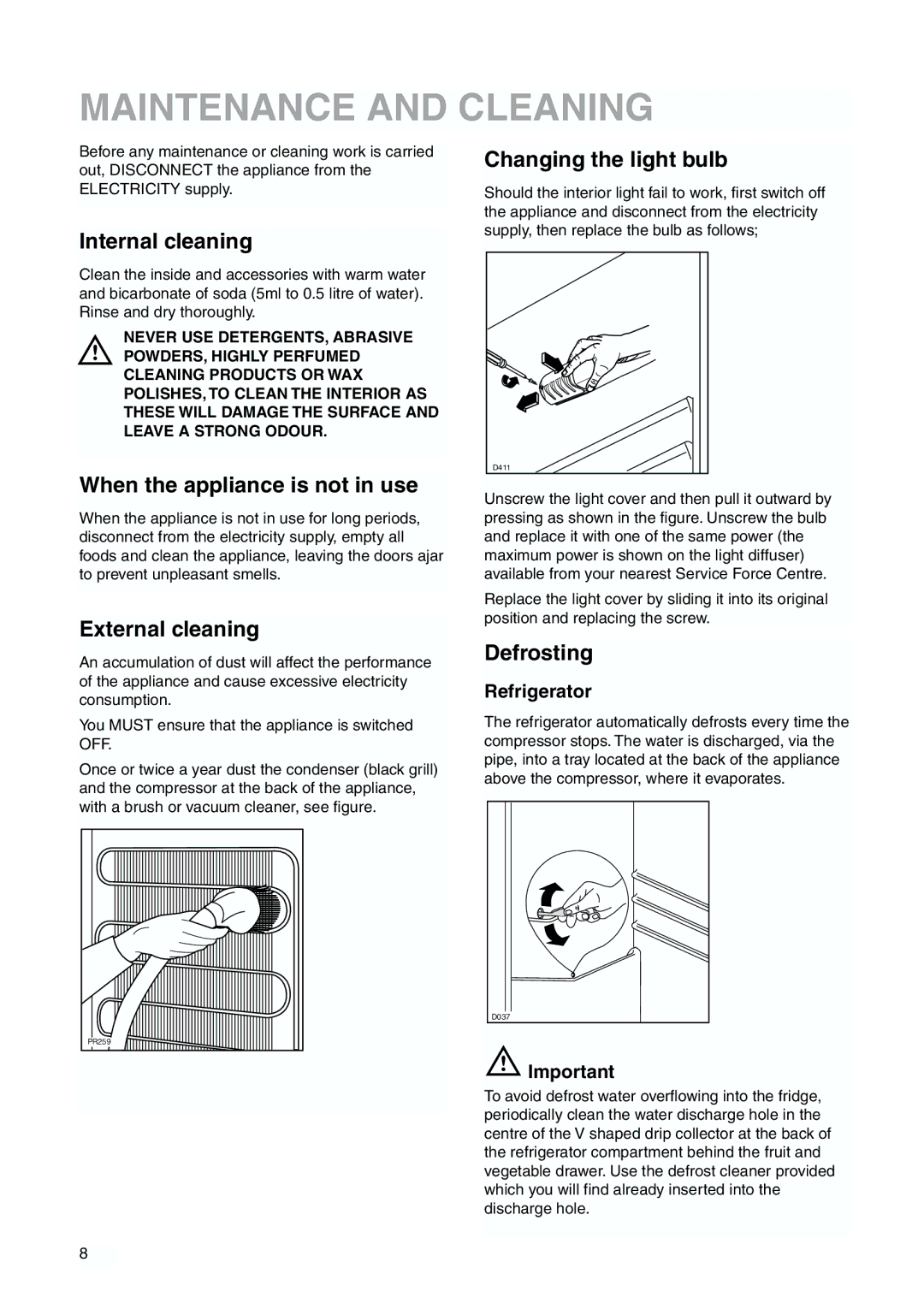 Zanussi ZBB 6244 manual Maintenance and Cleaning 