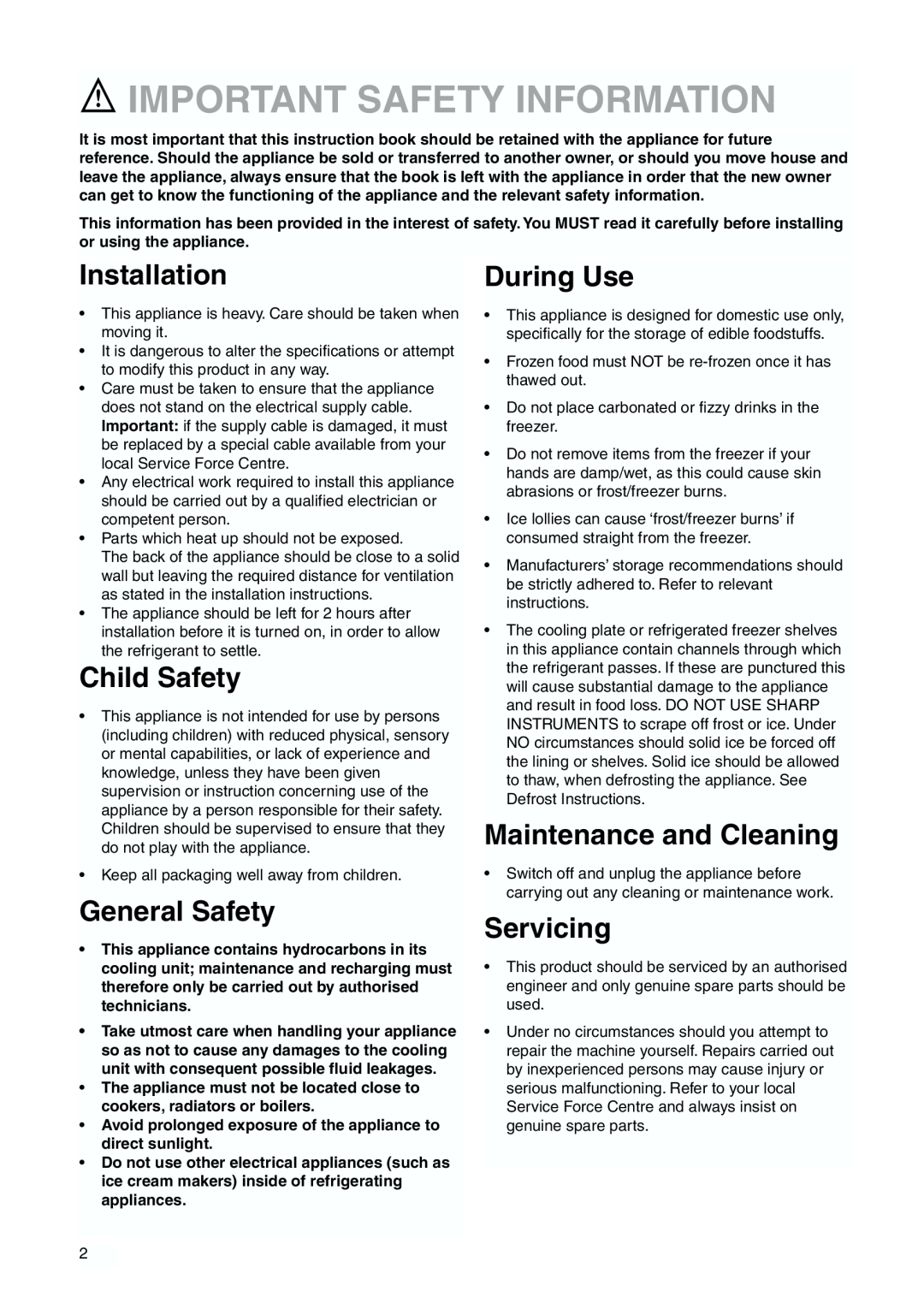 Zanussi ZBB 6244 manual Important Safety Information, Installation, Child Safety, General Safety, During Use, Servicing 