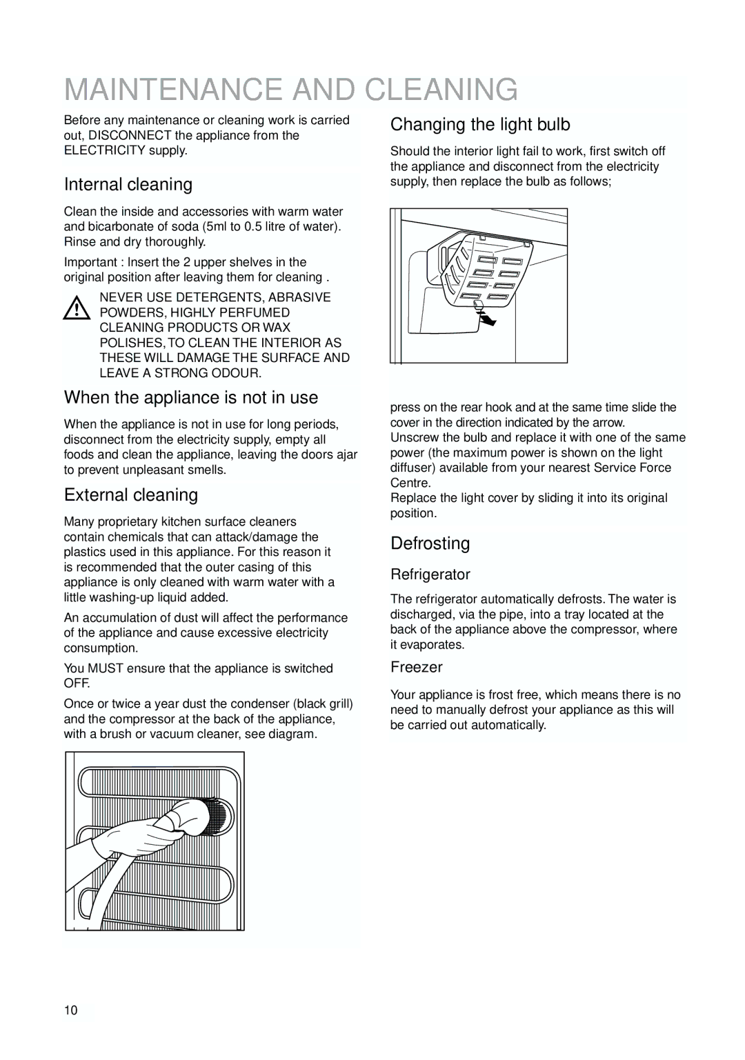 Zanussi ZBB 7266 manual Maintenance and Cleaning 