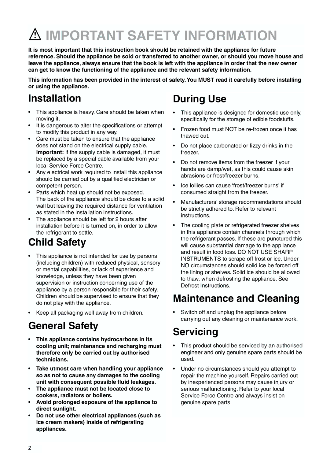 Zanussi ZBB 7266 manual Important Safety Information 