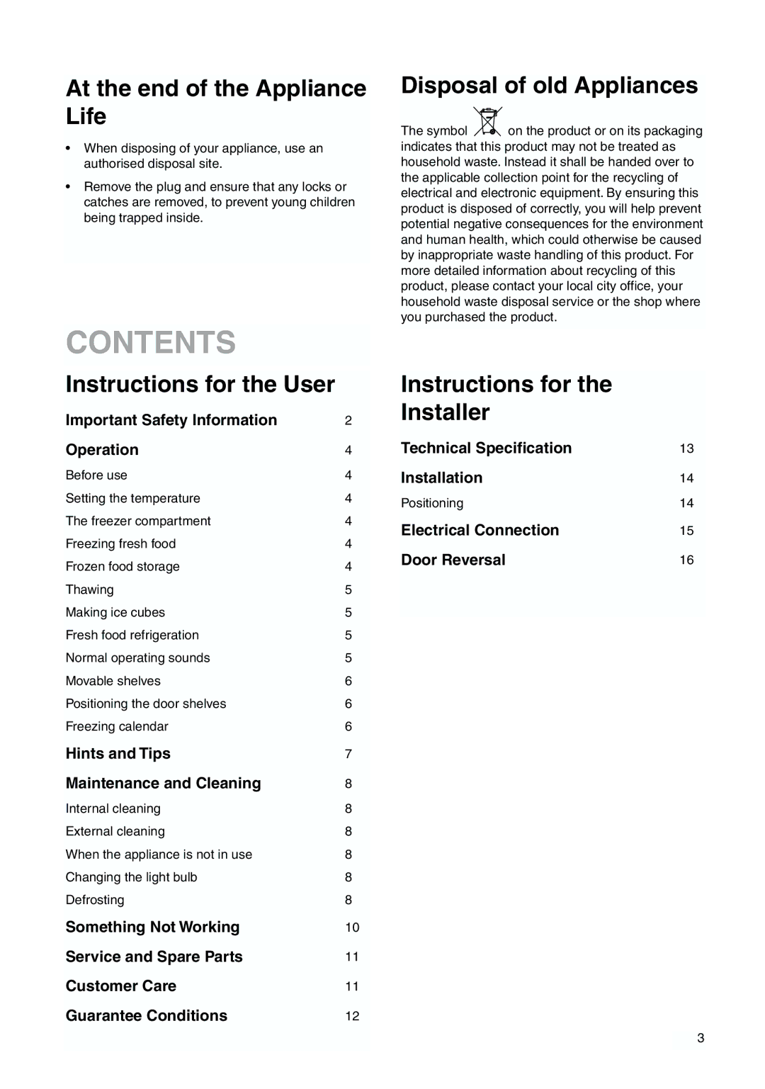 Zanussi ZBB 7294 manual Contents 