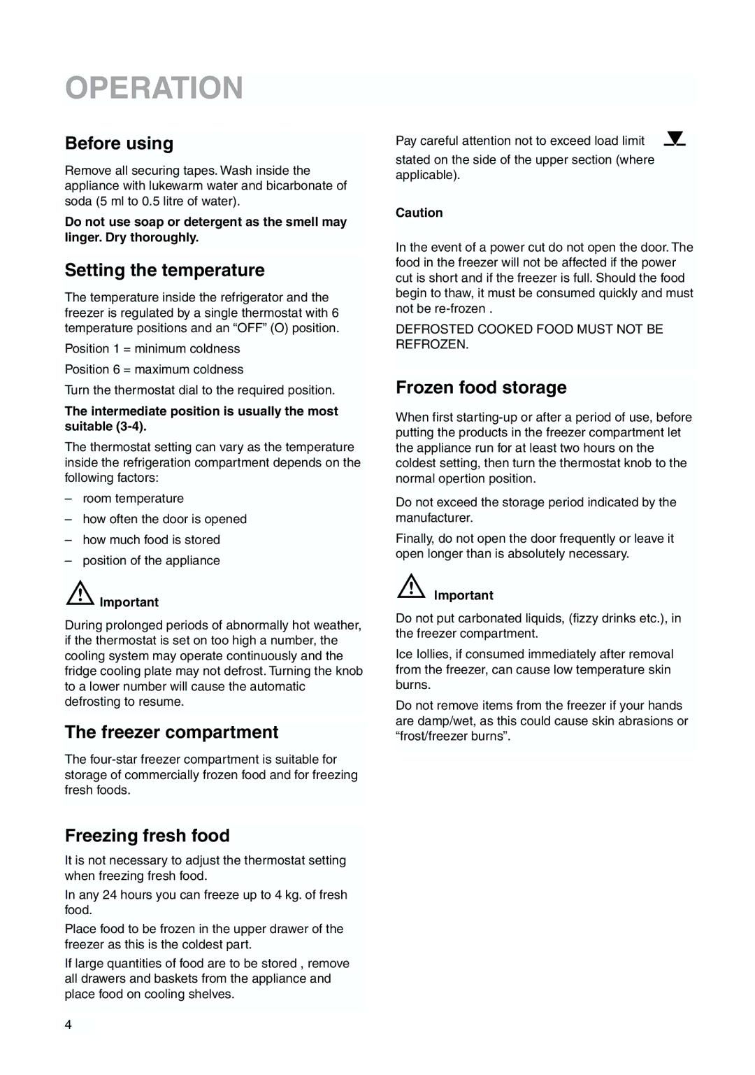 Zanussi ZBB 7294 manual Operation 