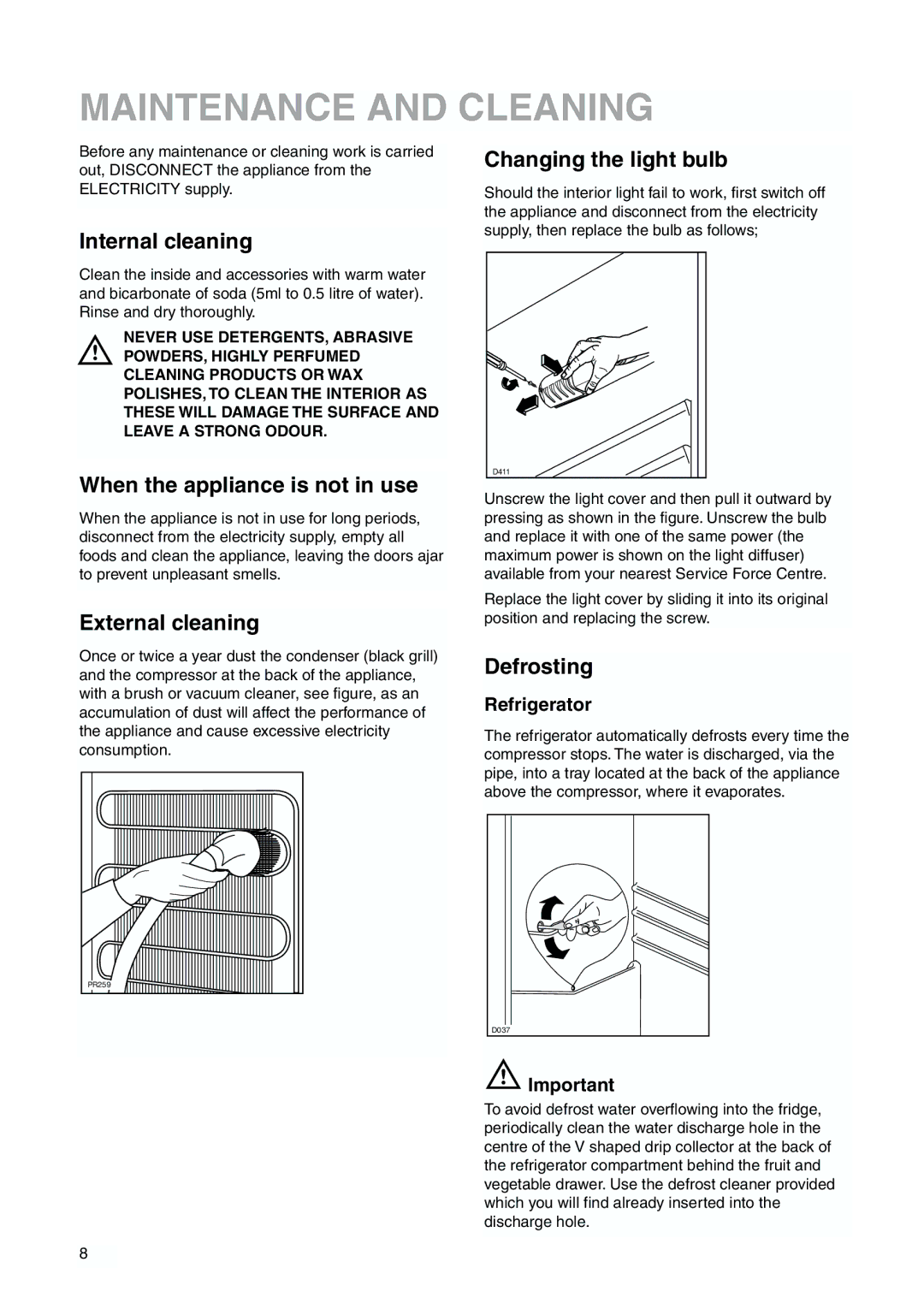 Zanussi ZBB 7294 manual Maintenance and Cleaning 