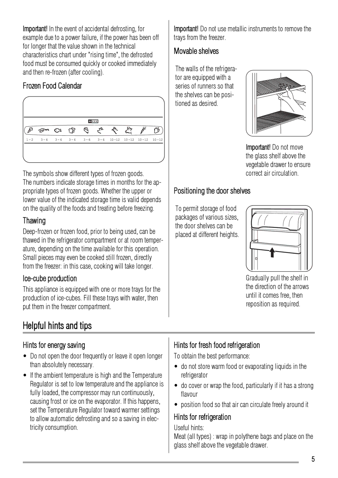 Zanussi ZBB2294R, ZBB2294L user manual Helpful hints and tips 