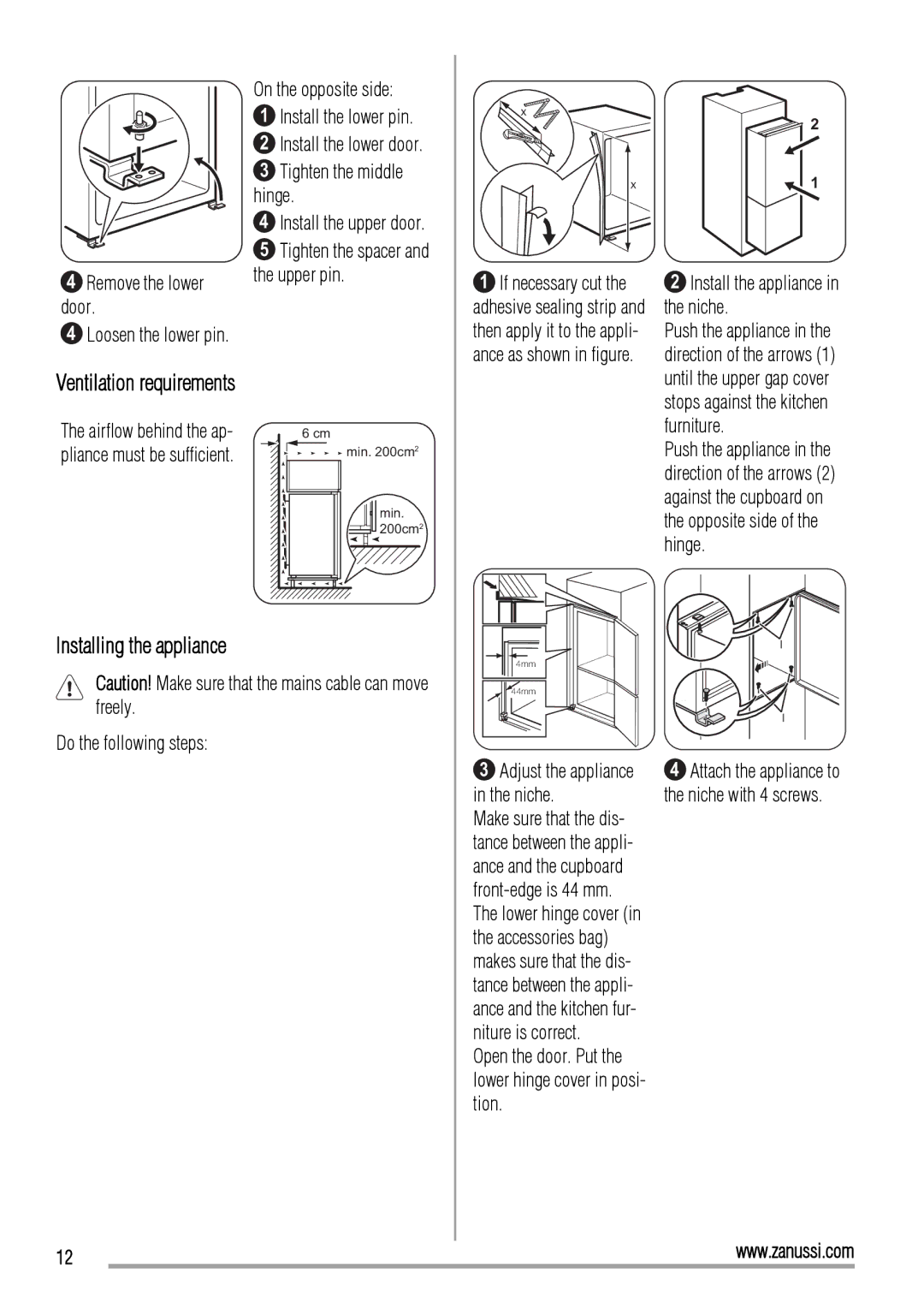 Zanussi ZBB26650SA manual Installing the appliance 