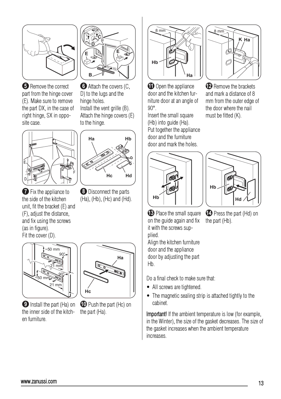 Zanussi ZBB26650SA manual As in figure, Fit the cover D, Plied, Part Ha, En furniture 