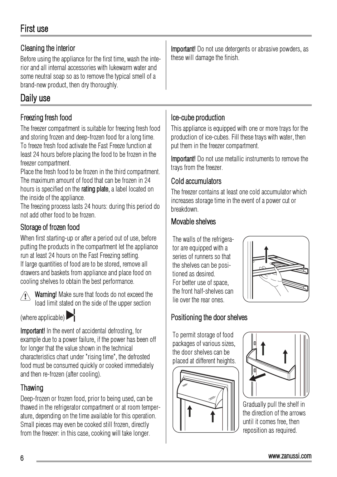 Zanussi ZBB26650SA manual First use, Daily use 