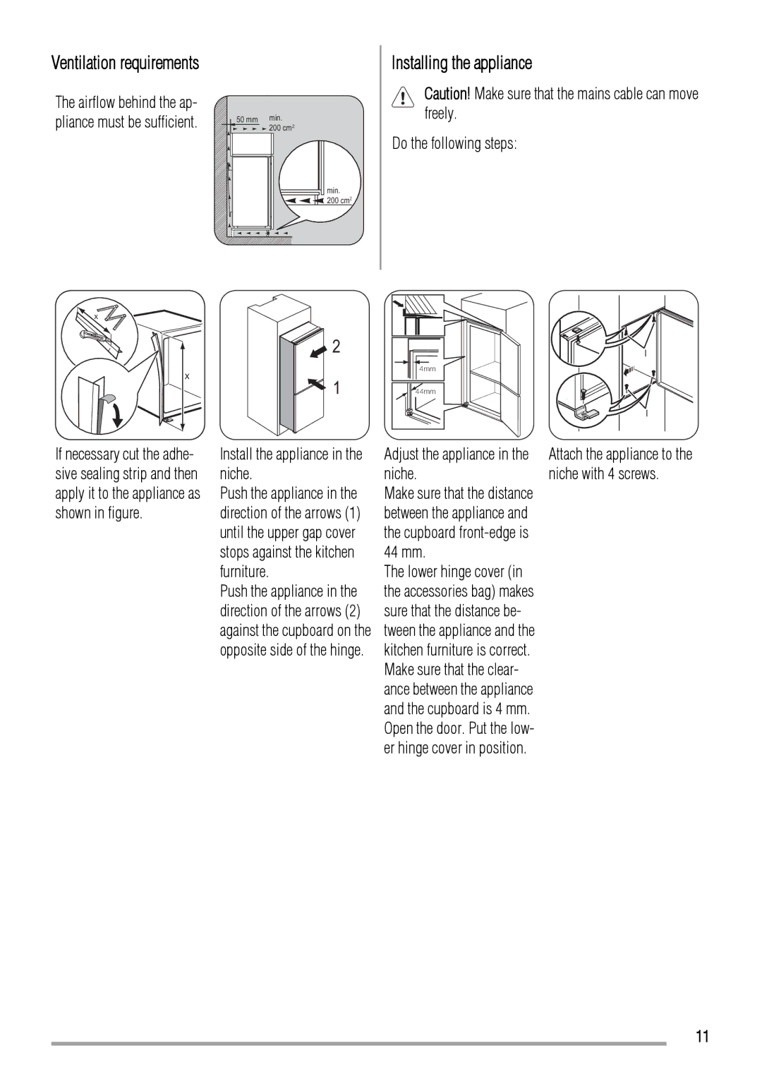 Zanussi ZBB6284 user manual Installing the appliance, Do the following steps 