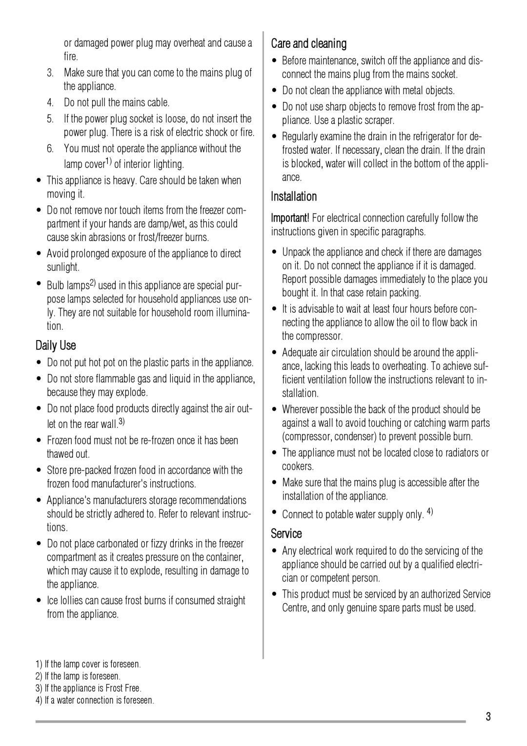 Zanussi ZBB6284 user manual Daily Use, Care and cleaning, Installation, Service 