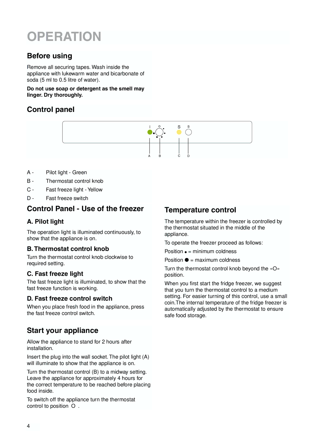 Zanussi ZBB6286 manual Operation 