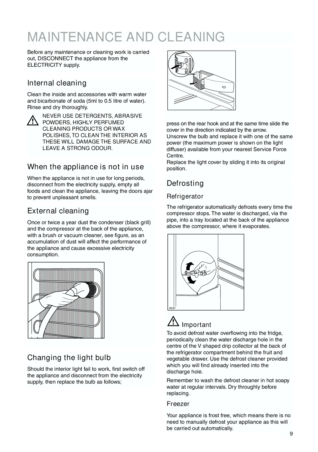 Zanussi ZBB6286 manual Maintenance and Cleaning 