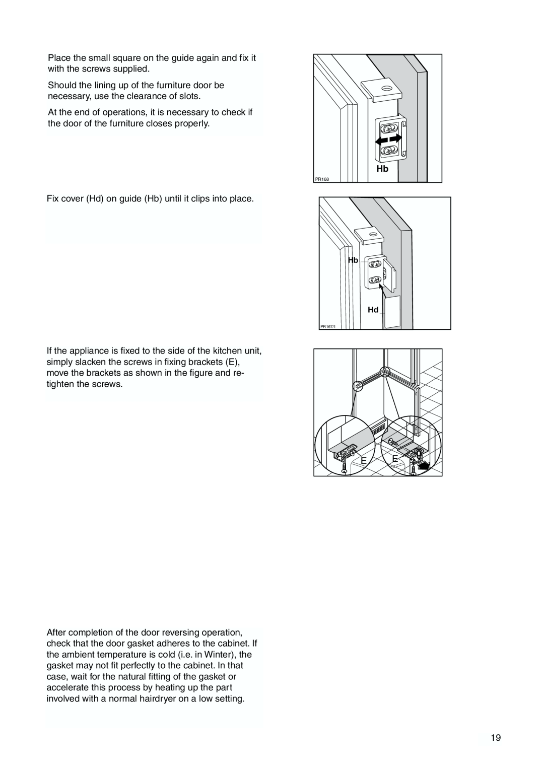 Zanussi ZBB6286 manual Fix cover Hd on guide Hb until it clips into place 
