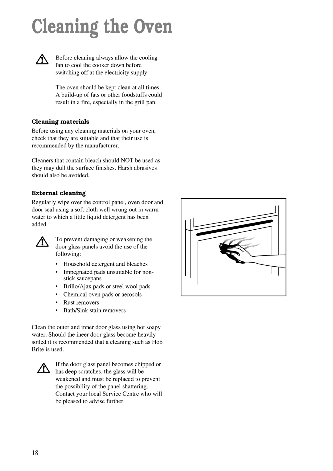 Zanussi ZBC 748 installation manual Cleaning the Oven, Cleaning materials, External cleaning 