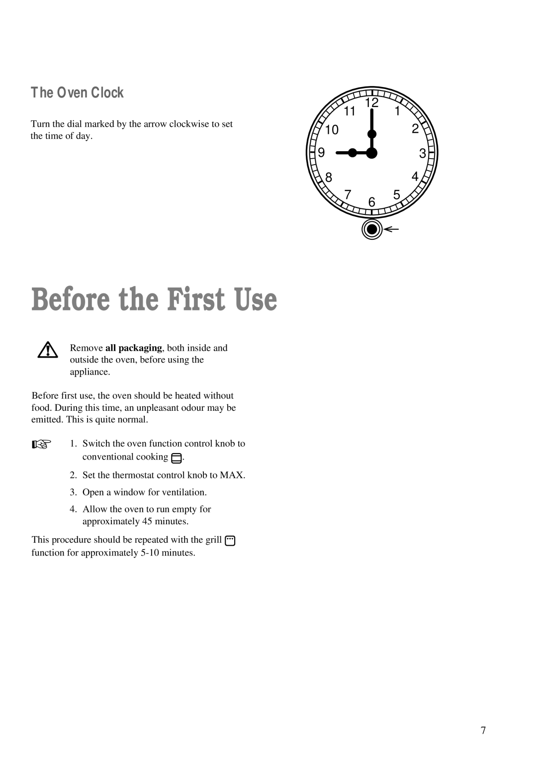 Zanussi ZBC 748 installation manual Before the First Use, Oven Clock 