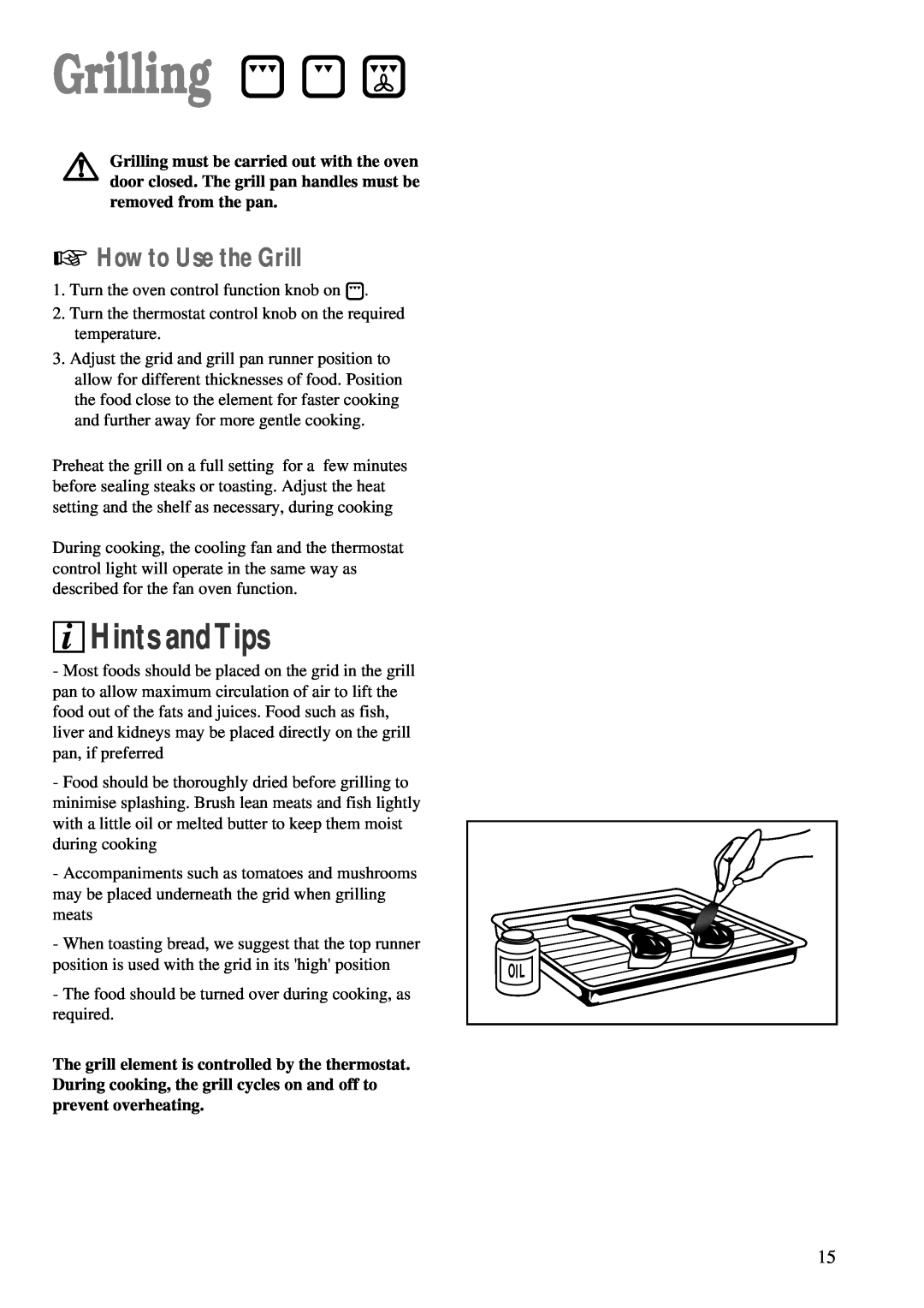 Zanussi ZBC 748 installation manual Grilling, How to Use the Grill, i Hints andTips 