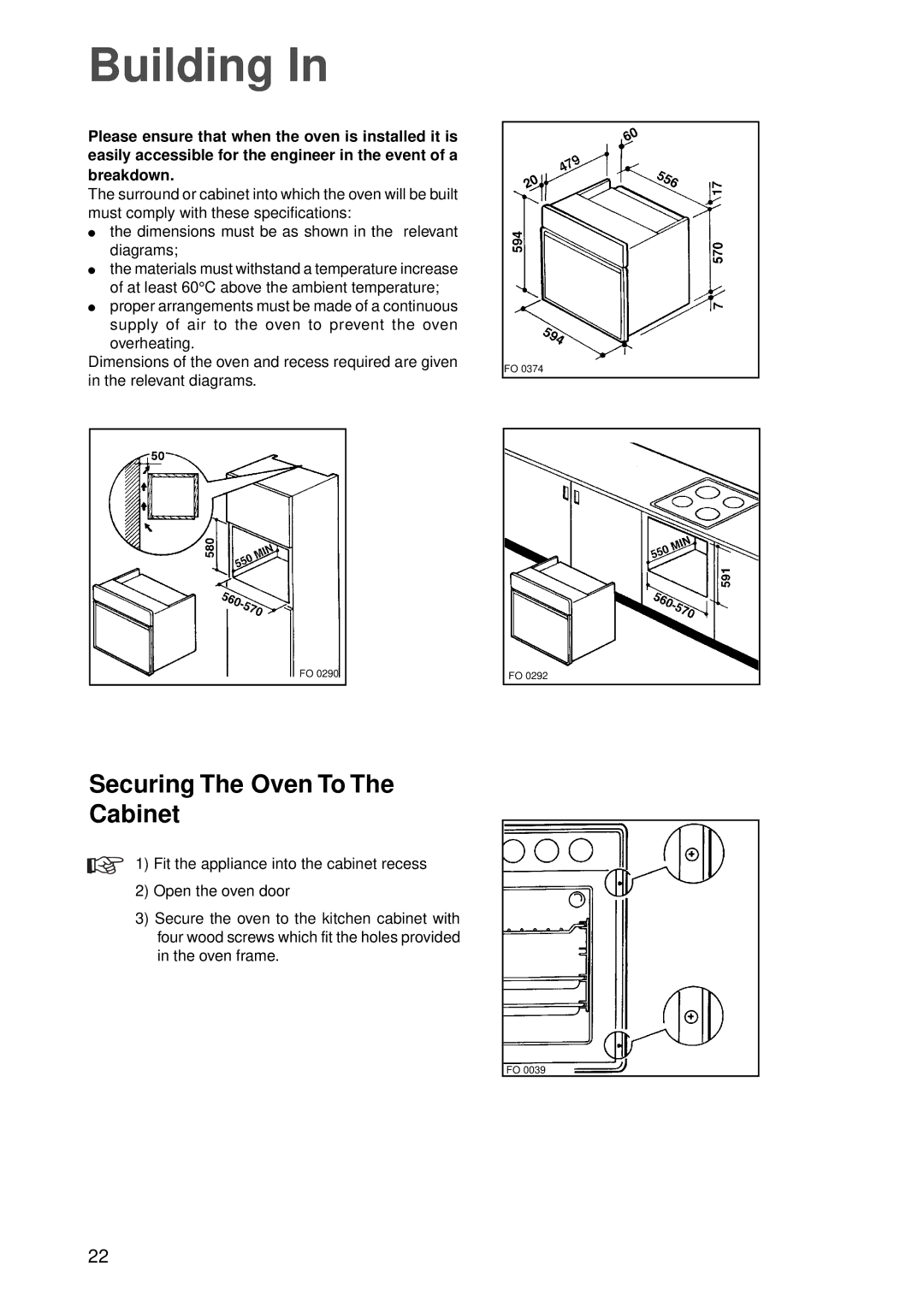 Zanussi ZBC 848 manual Building, Securing The Oven To Cabinet 