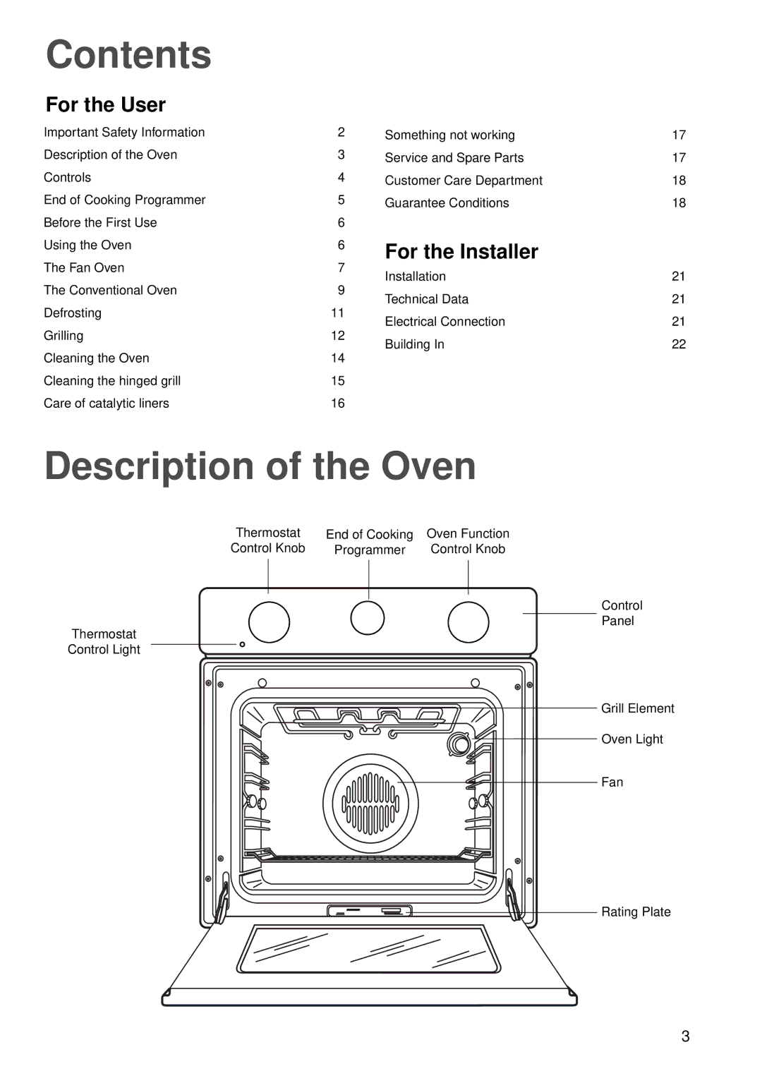 Zanussi ZBC 848 manual Contents, Description of the Oven 