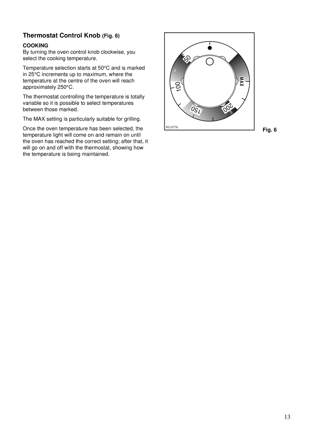 Zanussi ZBD 902 installation manual Thermostat Control Knob Fig, 200 