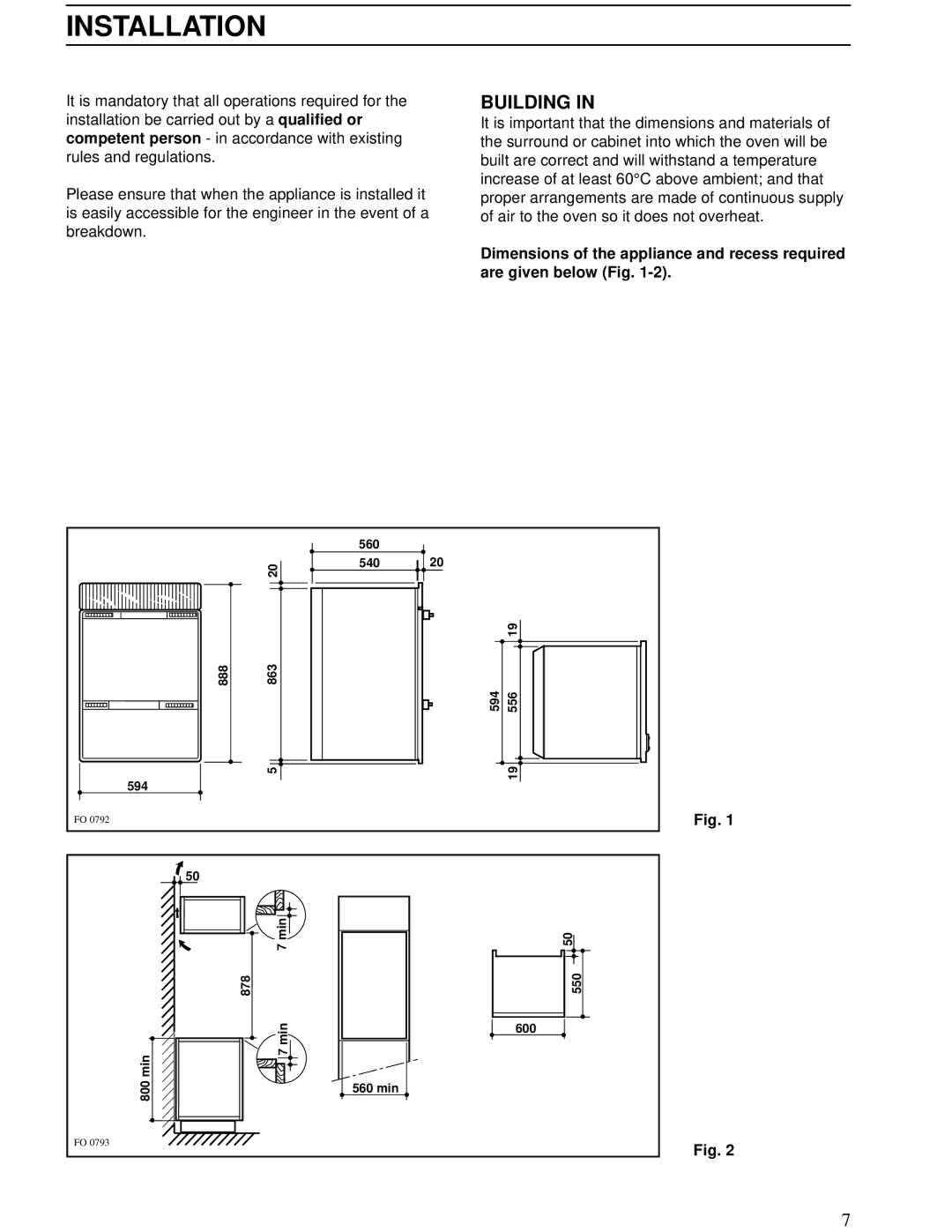 Zanussi ZBD 902 installation manual Installation, Building 