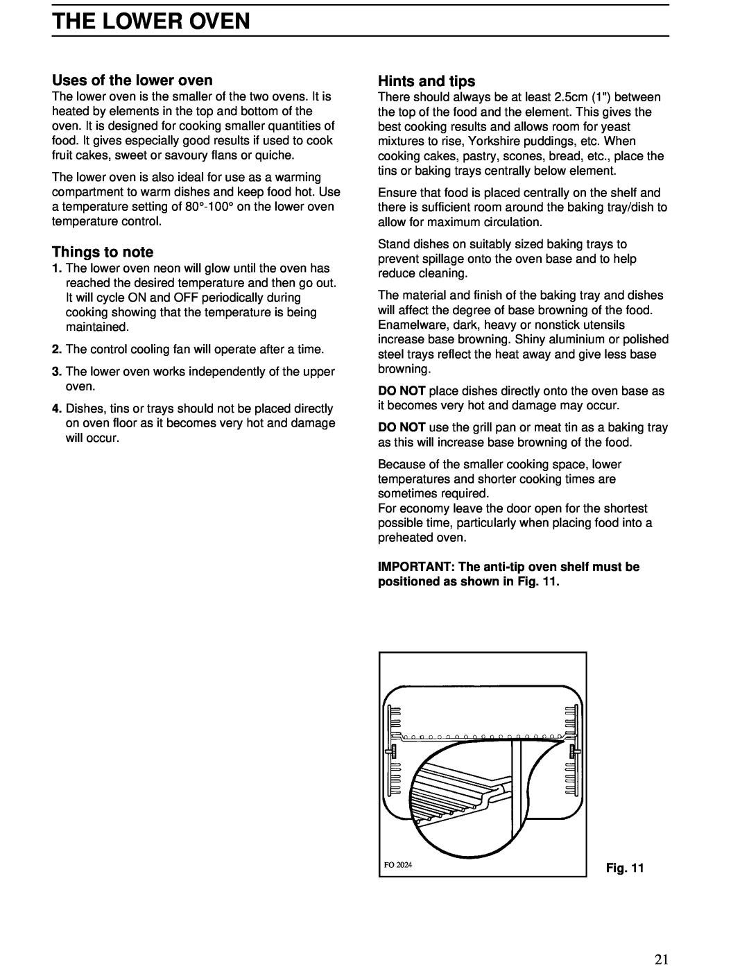 Zanussi ZBD 902 installation manual The Lower Oven, Uses of the lower oven, Things to note, Hints and tips 