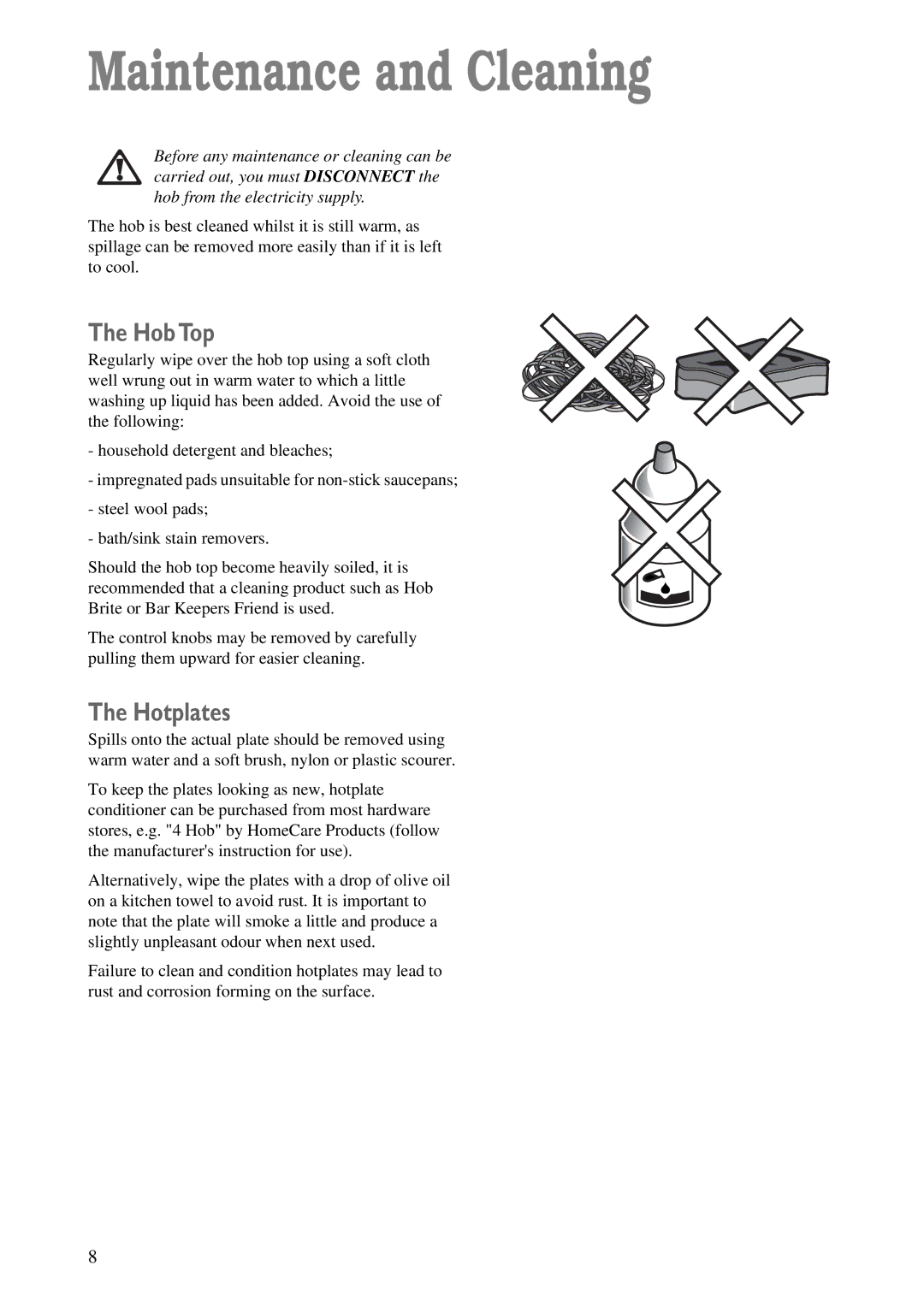 Zanussi ZBE 602 manual Maintenance and Cleaning, HobTop, Hotplates 
