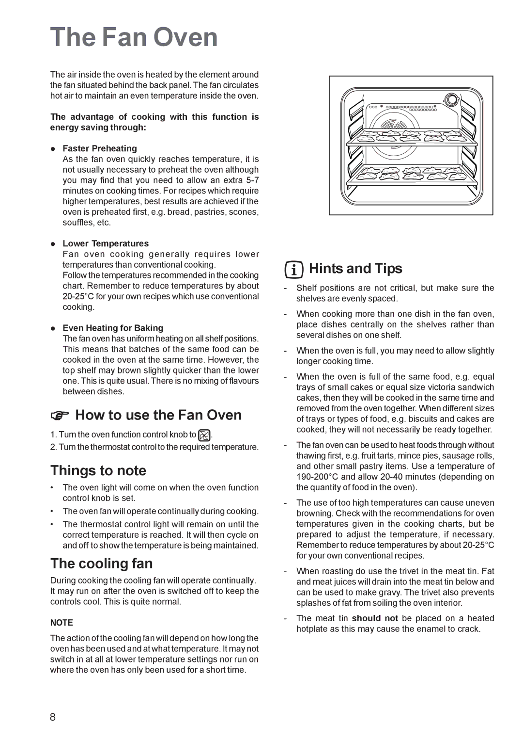 Zanussi ZBF 260 manual How to use the Fan Oven, Things to note, Hints and Tips 