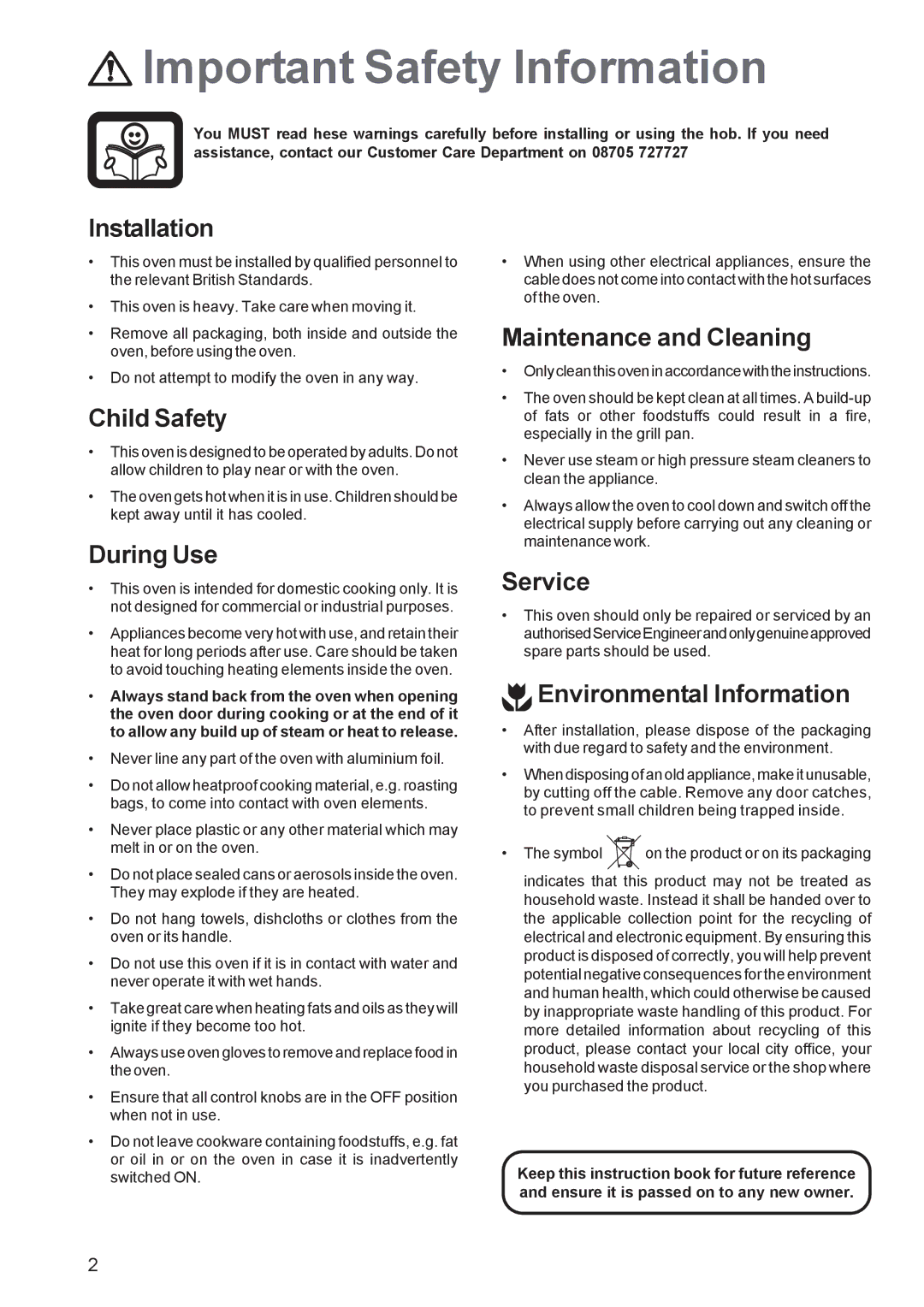 Zanussi ZBF 360 manual Important Safety Information 