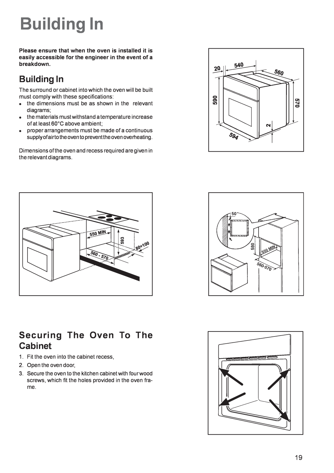 Zanussi ZBF 360 manual Building In, Securing The Oven To The Cabinet 