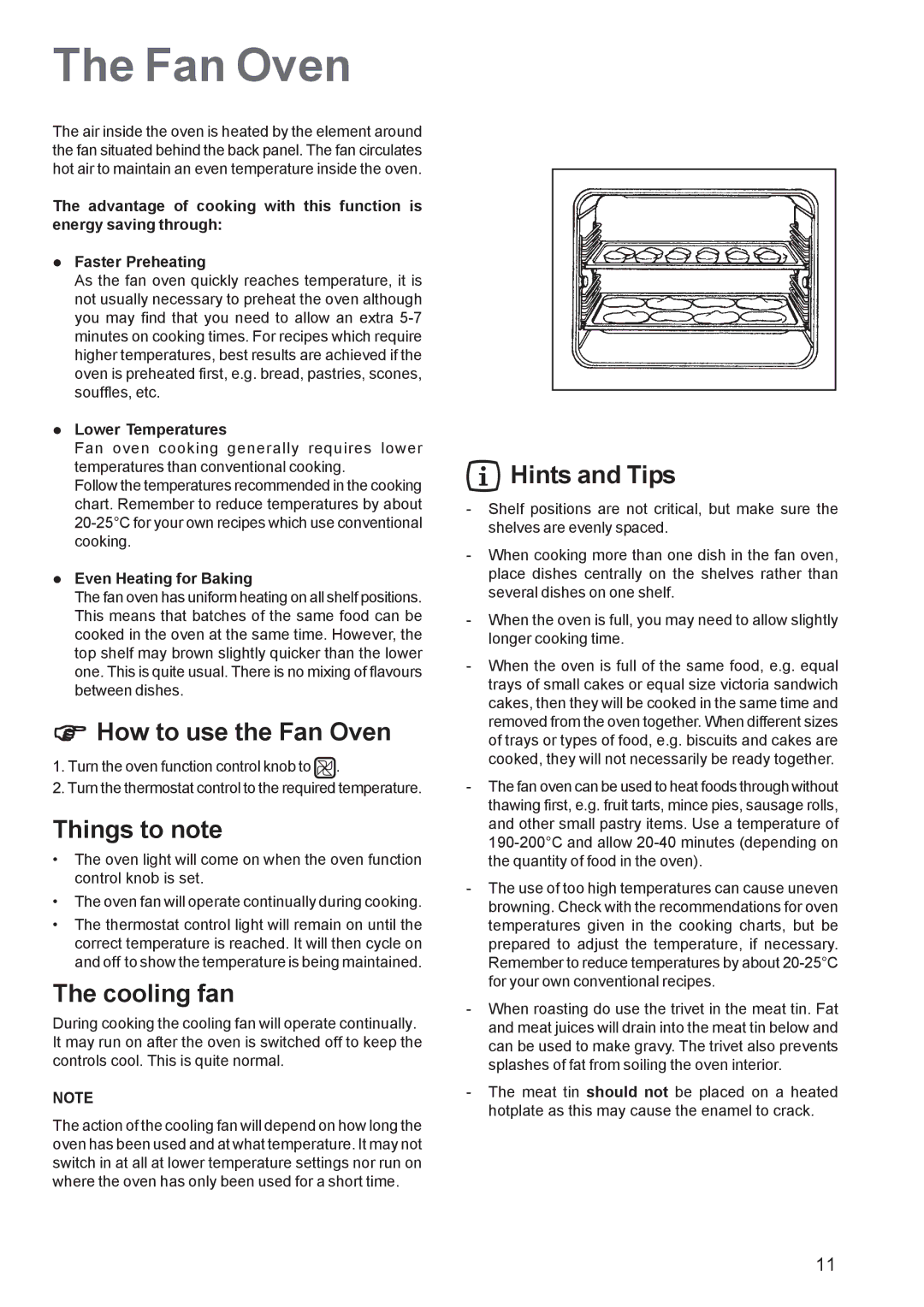 Zanussi ZBF 569 manual How to use the Fan Oven, Things to note, Hints and Tips 