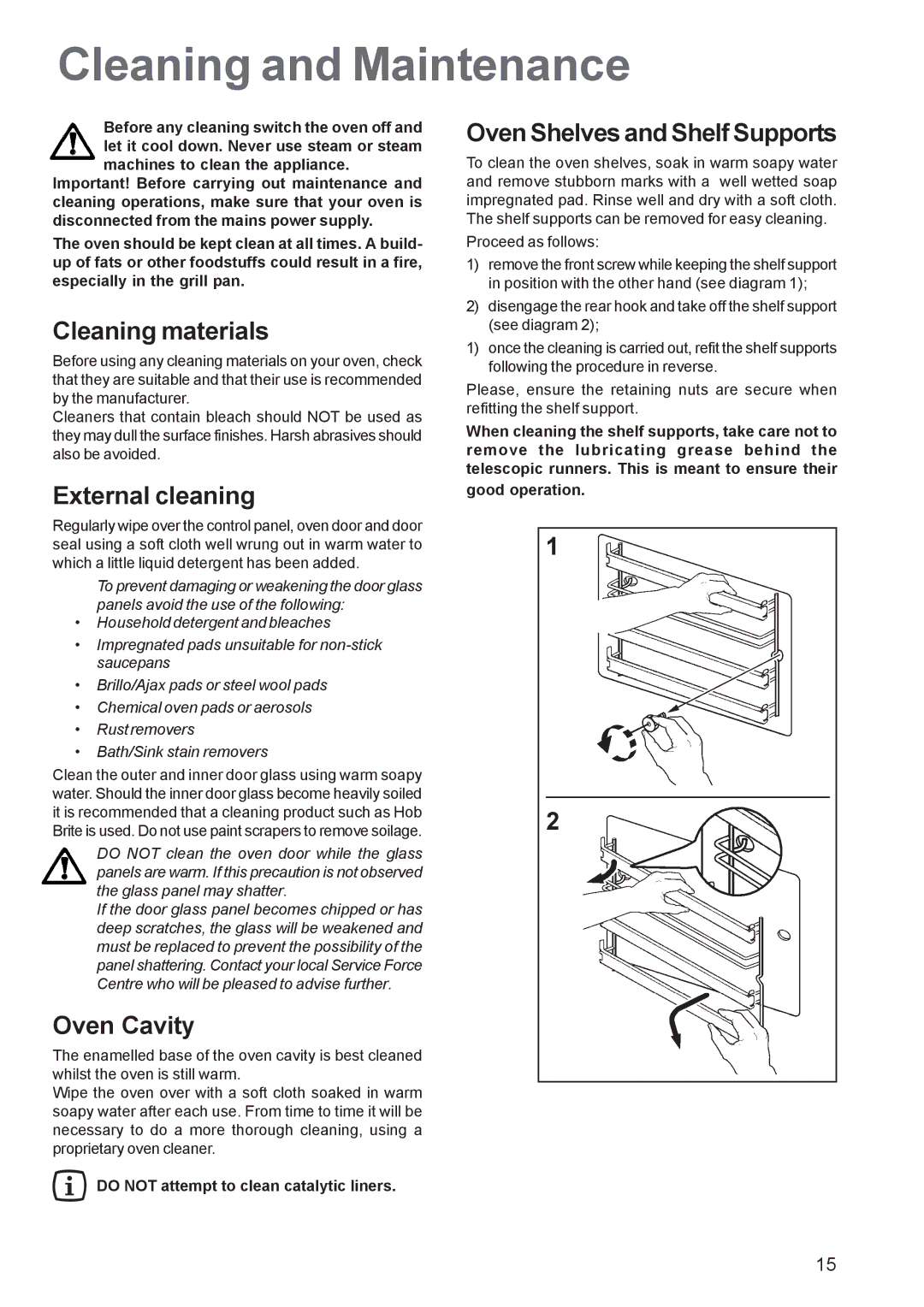 Zanussi ZBF 569 manual Cleaning and Maintenance, Cleaning materials, External cleaning, Oven Cavity 