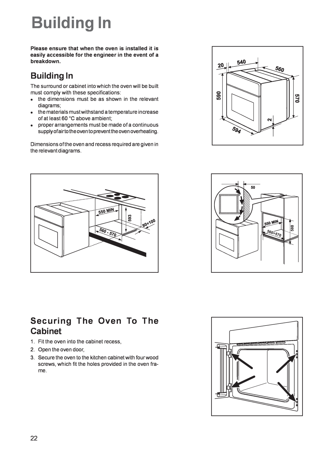 Zanussi ZBF 569 manual Building In, Securing The Oven To The Cabinet 