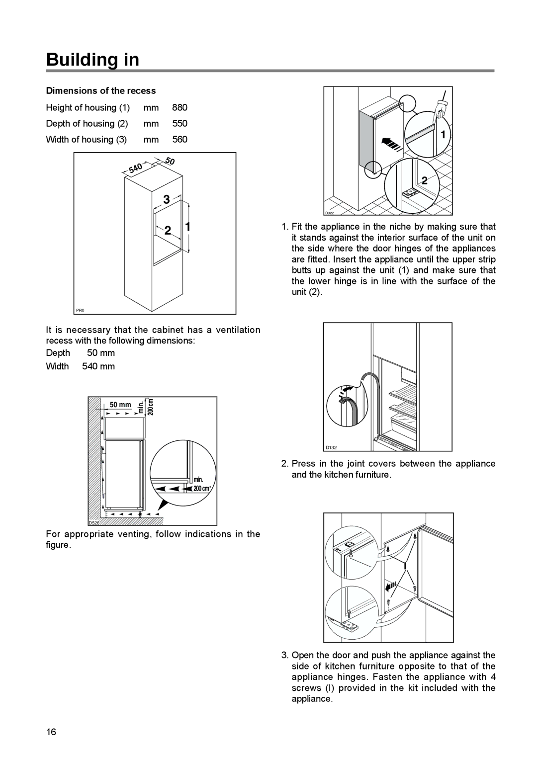 Zanussi ZBF 6114 manual Building, Dimensions of the recess 